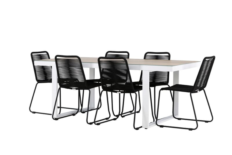 Merlo ruokailuryhmä 200 cm + 6 Linero-tuolia musta/valkoinen, undefined