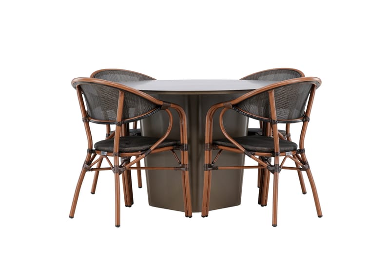 Santa Fe ruokailuryhmä pyöreä 120 cm + 4 Vila-tuolia musta/ruskea, undefined