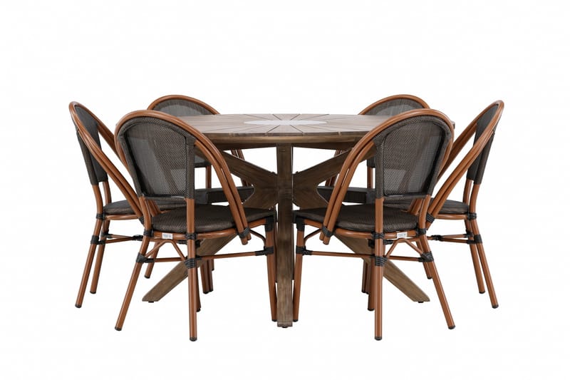 Rosario ruokailuryhmä pyöreä 140 cm + 6 Guarda-tuolia musta/ruskea, undefined