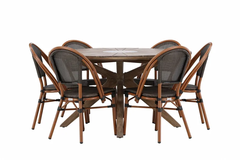 Rosario ruokailuryhmä pyöreä 140 cm + 6 Guarda-tuolia musta/ruskea, undefined