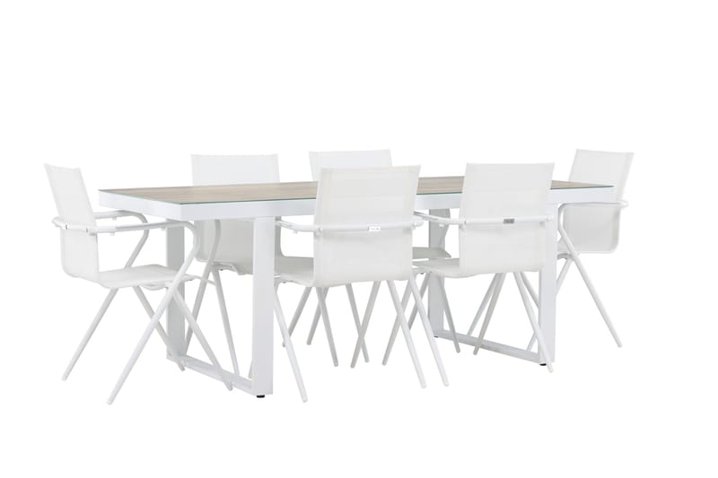 Merlo ruokailuryhmä 200 cm + 6 Alling-tuolia valkoinen - Puutarhakalusteet - Ulkoryhmä - Ruokailuryhmät ulos