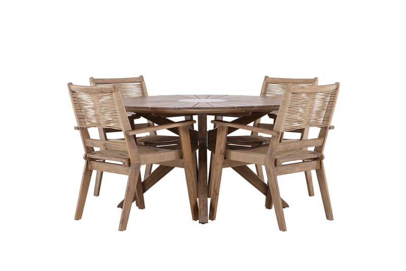 Rosario ruokailuryhmä pyöreä 140 cm + 4 Peter-tuolia ruskea, undefined