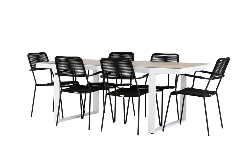 Merlo ruokailuryhmä 200 cm + 6 Hochanas-tuolia musta/ruskea, undefined