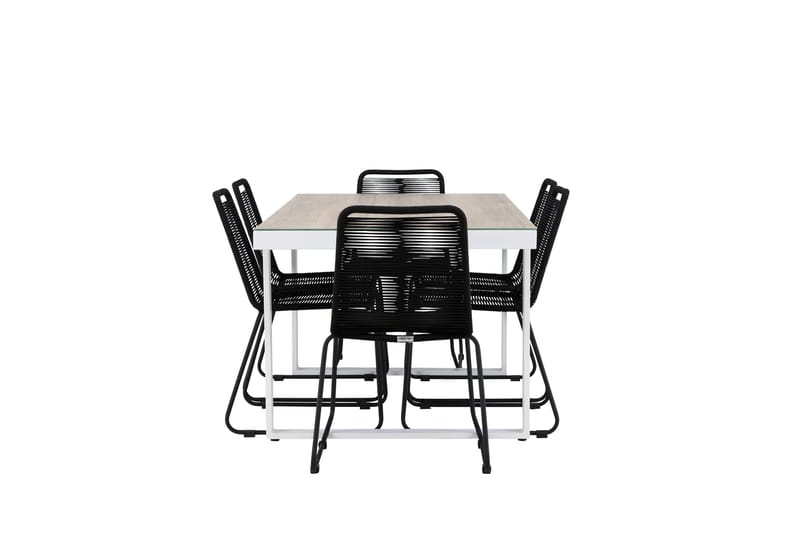 Merlo ruokailuryhmä 200 cm + 6 Linero-tuolia musta/valkoinen - Puutarhakalusteet - Ulkoryhmä - Ruokailuryhmät ulos