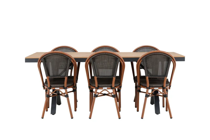 Garcia ruokailuryhmä 200 cm + 6 Guarda-tuolia musta - Puutarhakalusteet - Ulkoryhmä - Ruokailuryhmät ulos