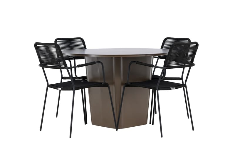Santa Fe ruokailuryhmä pyöreä 120 cm + 4 Hochanas-tuolia musta/ruskea, undefined