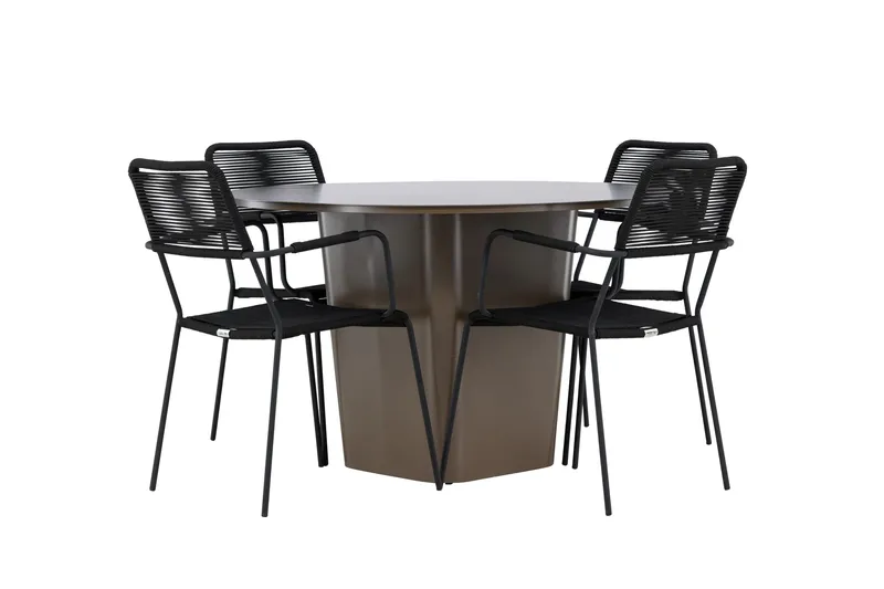 Santa Fe ruokailuryhmä pyöreä 120 cm + 4 Hochanas-tuolia musta/ruskea, undefined