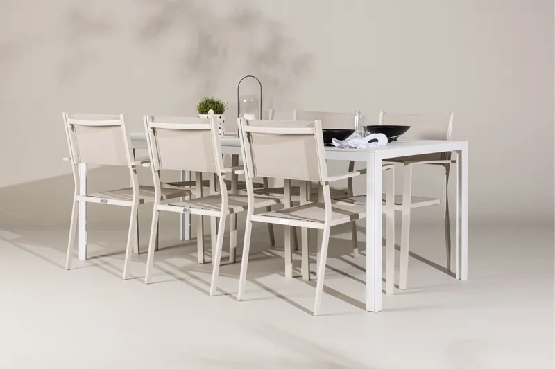 Break ruokailuryhmä 205 cm + 6 Copacabana-tuolia beige/valkoinen - Puutarhakalusteet - Ulkoryhmä - Ruokailuryhmät ulos