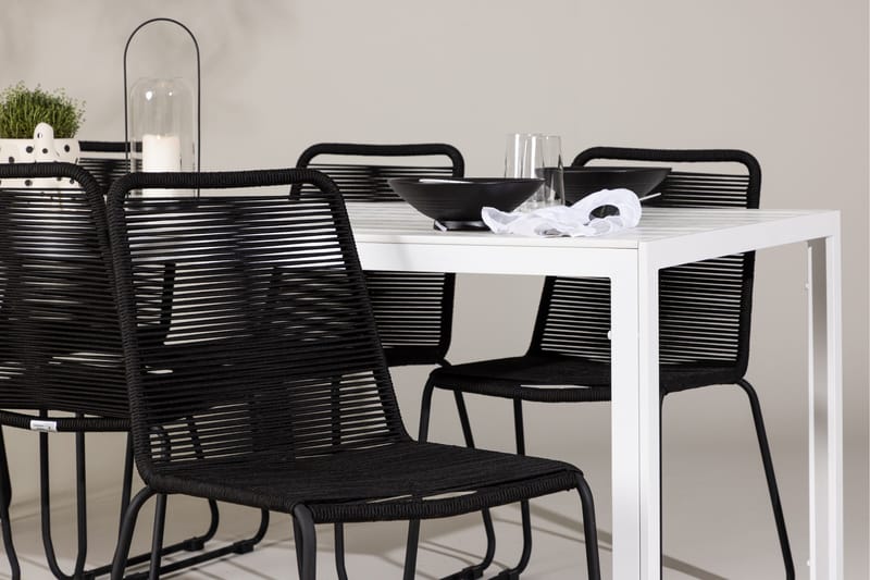 Break ruokailuryhmä 205 cm + 6 Linero-tuolia musta/valkoinen - Puutarhakalusteet - Ulkoryhmä - Ruokailuryhm ät ulos