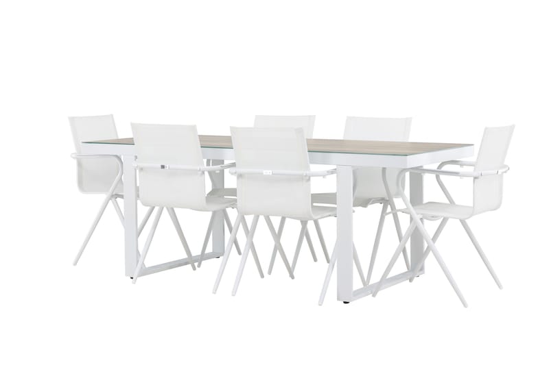 Merlo ruokailuryhmä 200 cm + 6 Alling-tuolia valkoinen - Puutarhakalusteet - Ulkoryhmä - Ruokailuryhmät ulos