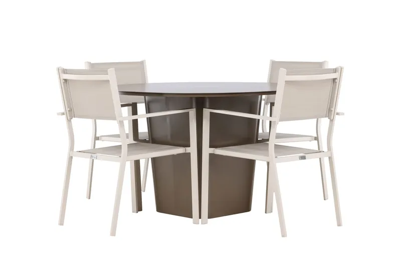 Santa Fe ruokailuryhmä pyöreä 120 cm + 4 Copacabana-tuolia beige/ruskea, undefined
