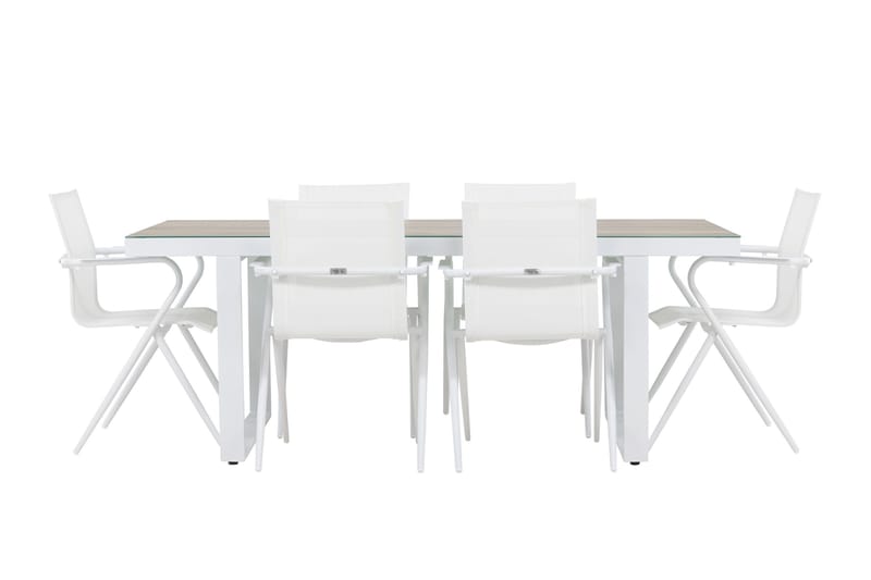 Merlo ruokailuryhmä 200 cm + 6 Alling-tuolia valkoinen - Puutarhakalusteet - Ulkoryhmä - Ruokailuryhmät ulos