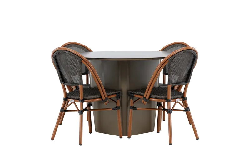 Santa Fe ruokailuryhmä pyöreä 120 cm + 4 Guarda-tuolia musta/ruskea, undefined