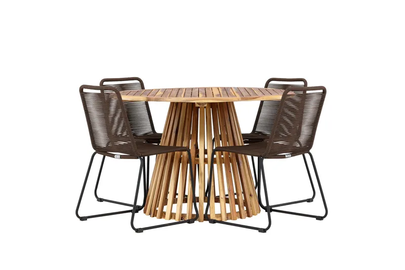 Lumpur ruokailuryhmä pyöreä 120 cm + 4 Lindos-tuolia ruskea, undefined