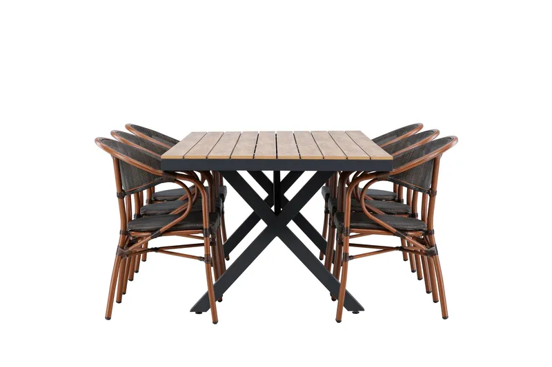 Garcia ruokailuryhmä 200 cm + 6 Vila-tuolia musta - Puutarhakalusteet - Ulkoryhmä - Ruokailuryhmät ulos