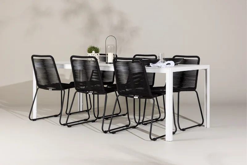 Break ruokailuryhmä 205 cm + 6 Linero-tuolia musta/valkoinen - Puutarhakalusteet - Ulkoryhmä - Ruokailuryhmät ulos