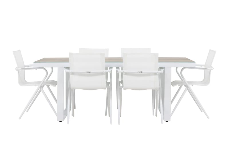Merlo ruokailuryhmä 200 cm + 6 Alling-tuolia valkoinen - Puutarhakalusteet - Ulkoryhmä - Ruokailuryhmät ulos