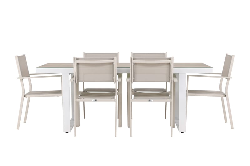 Merlo ruokailuryhmä 200 cm + 6 Copacabana-tuolia beige/valkoinen - Puutarhakalusteet - Ulkoryhmä - Ruokailuryhmät ulos