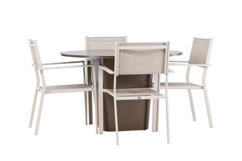 Santa Fe ruokailuryhmä pyöreä 120 cm + 4 Copacabana-tuolia beige/ruskea - Puutarhakalusteet - Ulkoryhmä - Ruokailuryhmät ulos
