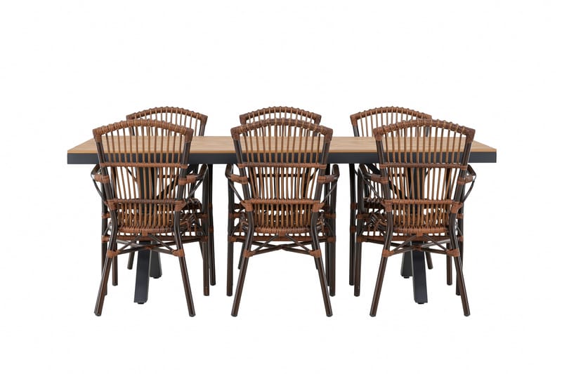 Garcia ruokailuryhmä 200 cm + 6 Galera-tuolia ruskea/musta - Puutarhakalusteet - Ulkoryhmä - Ruokailuryhmät ulos