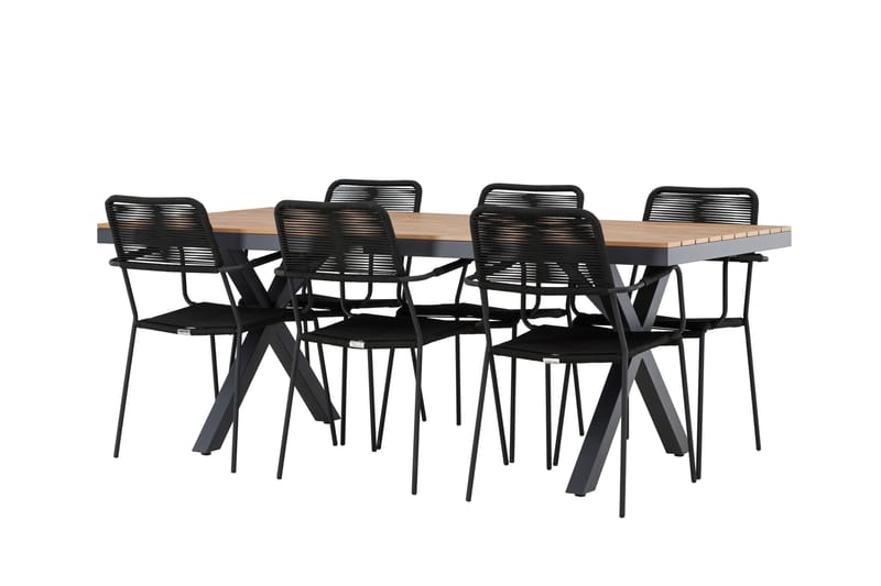 Garcia ruokailuryhmä 200 cm + 6 Hochanas-tuolia musta/ruskea, undefined