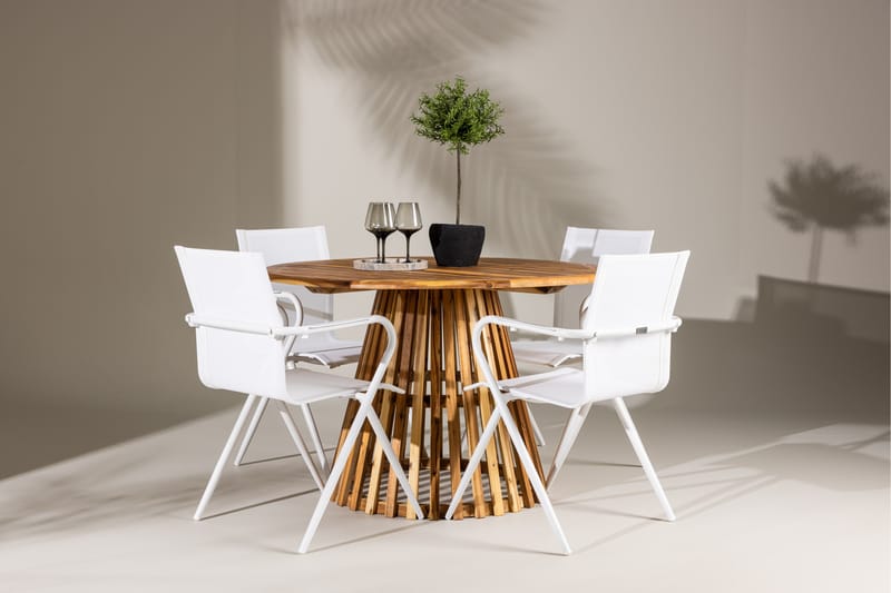 Lumpur ruokailuryhmä pyöreä 120 cm + 4 Alling-tuolia valkoinen - Puutarhakalusteet - Ulkoryhmä - Ruokailuryhmät ulos