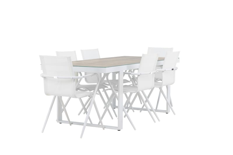 Merlo ruokailuryhmä 200 cm + 6 Alling-tuolia valkoinen - Puutarhakalusteet - Ulkoryhmä - Ruokailuryhmät ulos