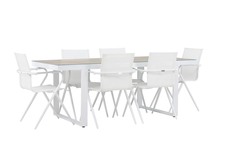 Merlo ruokailuryhmä 200 cm + 6 Alling-tuolia valkoinen - Puutarhakalusteet - Ulkoryhmä - Ruokailuryhmät ulos