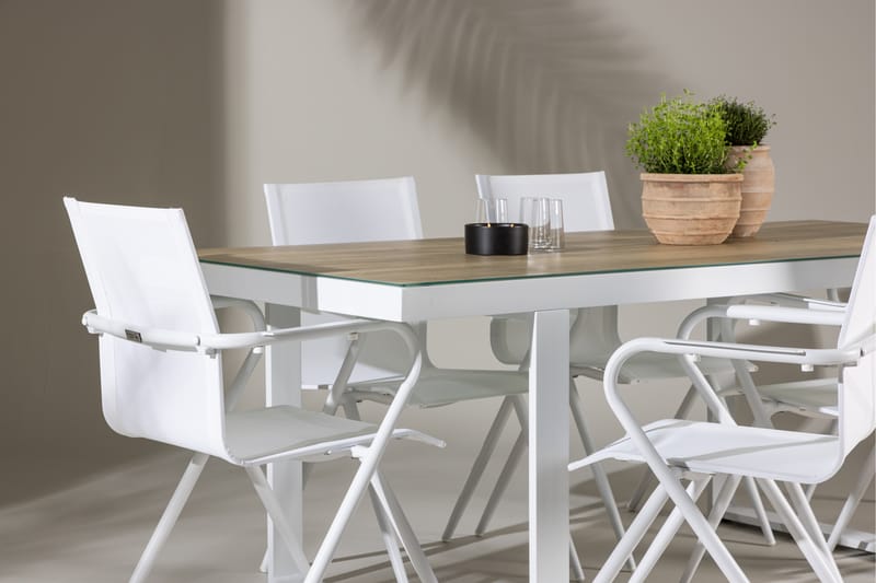 Merlo ruokailuryhmä 200 cm + 6 Alling-tuolia valkoinen - Puutarhakalusteet - Ulkoryhmä - Ruokailuryhmät ulos