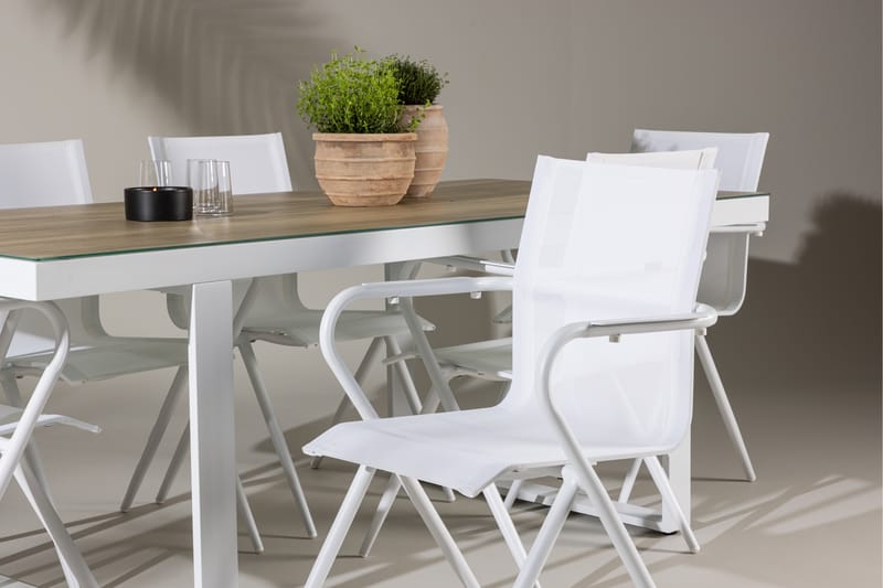Merlo ruokailuryhmä 200 cm + 6 Alling-tuolia valkoinen - Puutarhakalusteet - Ulkoryhmä - Ruokailuryhmät ulos