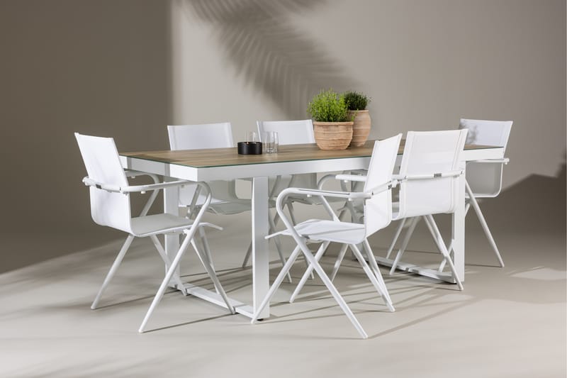 Merlo ruokailuryhmä 200 cm + 6 Alling-tuolia valkoinen - Puutarhakalusteet - Ulkoryhmä - Ruokailuryhmät ulos