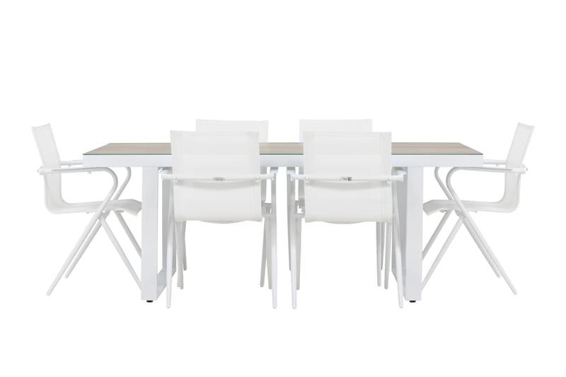 Merlo ruokailuryhmä 200 cm + 6 Alling-tuolia valkoinen - Puutarhakalusteet - Ulkoryhmä - Ruokailuryhmät ulos