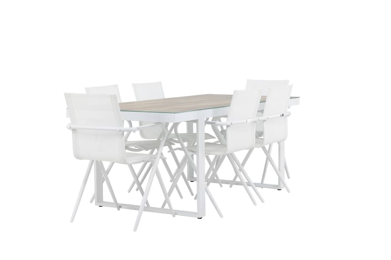 Merlo ruokailuryhmä 200 cm + 6 Alling-tuolia valkoinen - Puutarhakalusteet - Ulkoryhmä - Ruokailuryhmät ulos