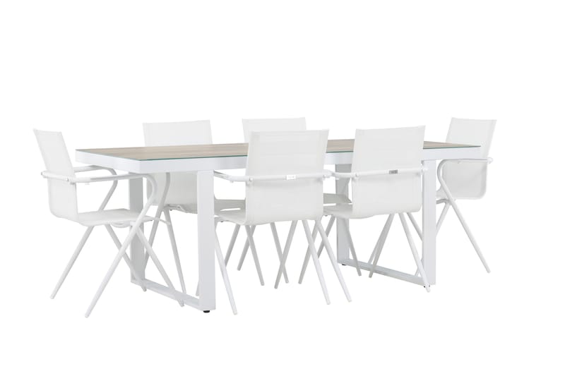 Merlo ruokailuryhmä 200 cm + 6 Alling-tuolia valkoinen - Puutarhakalusteet - Ulkoryhmä - Ruokailuryhmät ulos