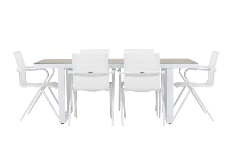 Merlo ruokailuryhmä 200 cm + 6 Alling-tuolia valkoinen - Puutarhakalusteet - Ulkoryhmä - Ruokailuryhmät ulos