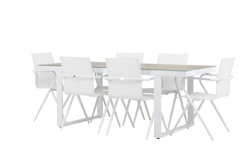 Merlo ruokailuryhmä 200 cm + 6 Alling-tuolia valkoinen - Puutarhakalusteet - Ulkoryhmä - Ruokailuryhmät ulos