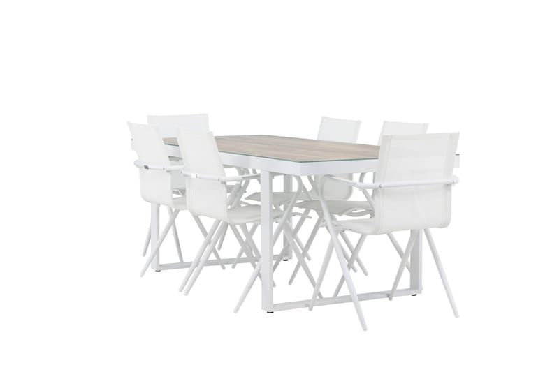 Merlo ruokailuryhmä 200 cm + 6 Alling-tuolia valkoinen - Puutarhakalusteet - Ulkoryhmä - Ruokailuryhmät ulos