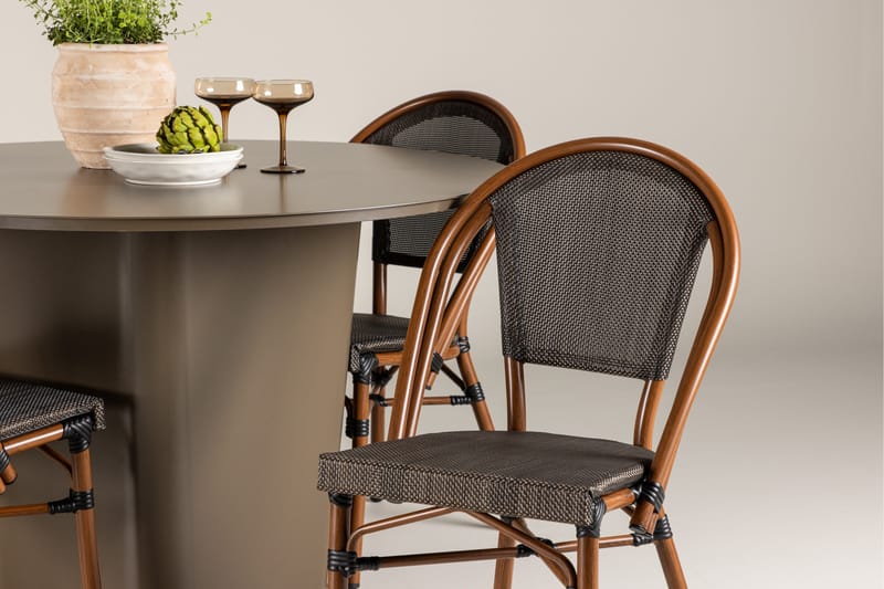 Santa Fe ruokailuryhmä pyöreä 120 cm + 4 Guarda-tuolia musta/ruskea - Puutarhakalusteet - Ulkoryhmä - Ruokailuryhmät ulos