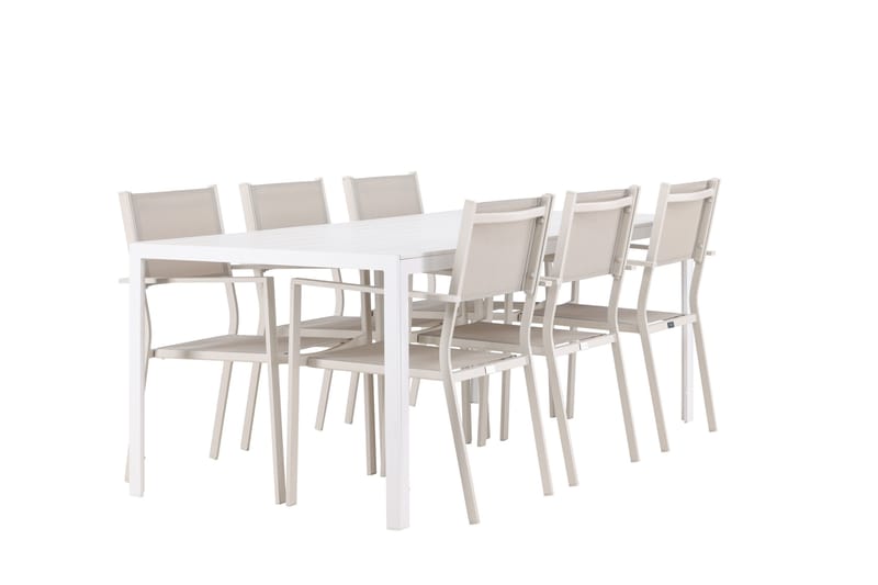 Break ruokailuryhmä 205 cm + 6 Copacabana-tuolia beige/valkoinen - Puutarhakalusteet - Ulkoryhmä - Ruokailuryhmät ulos