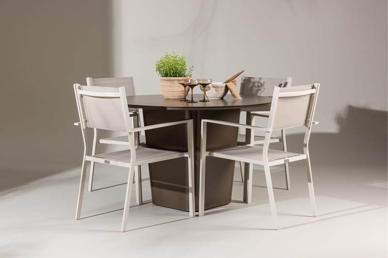 Santa Fe ruokailuryhmä pyöreä 120 cm + 4 Copacabana-tuolia beige/ruskea - Puutarhakalusteet - Ulkoryhmä - Ruokailuryhmät ulos