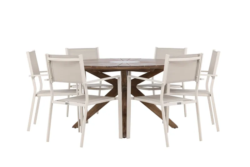 Rosario ruokailuryhmä pyöreä 140 cm + 6 Copacabana-tuolia beige/ruskea, undefined