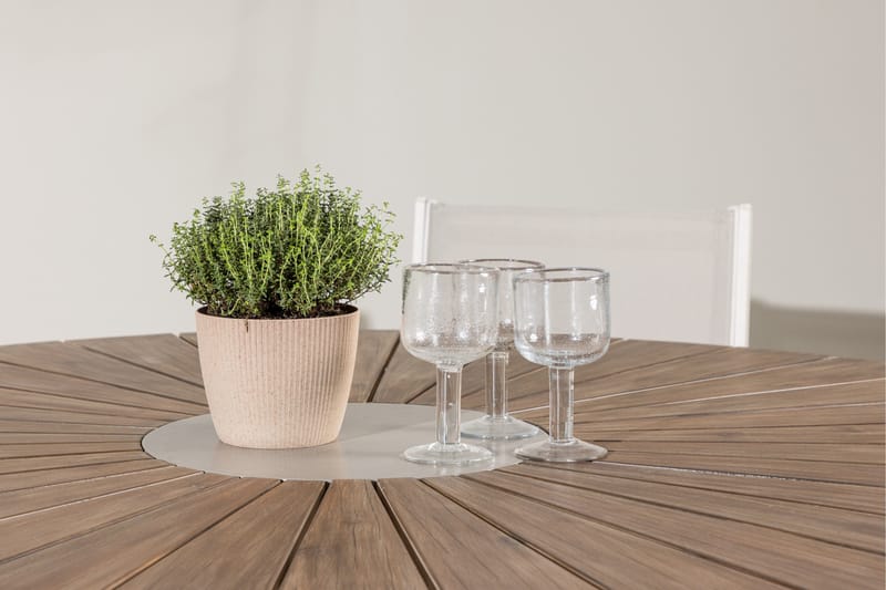 Rosario ruokailuryhmä py öreä 140 cm + 6 Copacabana-tuolia beige/ruskea - Puutarhakalusteet - Ulkoryhmä - Ruokailuryhmät ulos