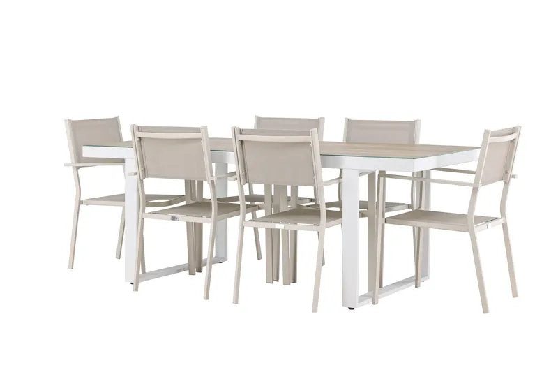 Merlo ruokailuryhmä 200 cm + 6 Copacabana-tuolia beige/valkoinen, undefined