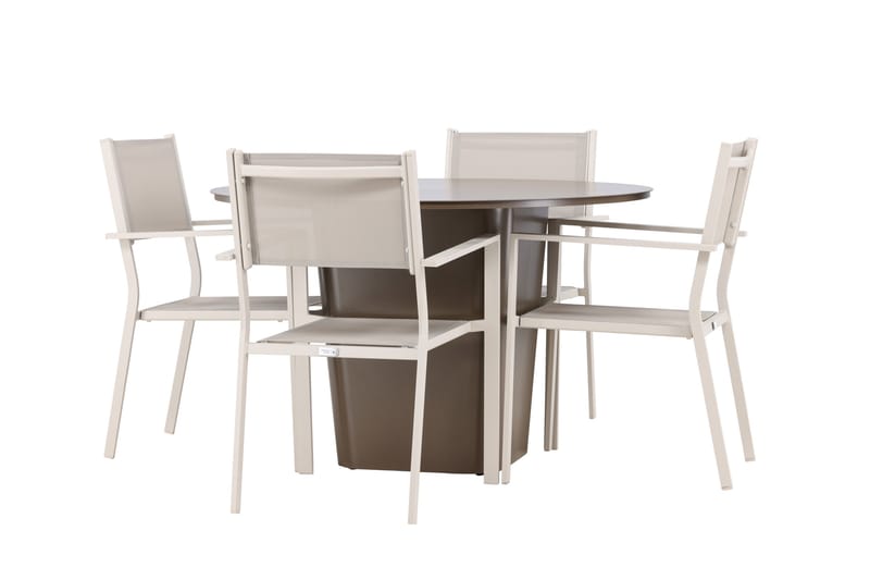 Santa Fe ruokailuryhmä pyöreä 120 cm + 4 Copacabana-tuolia beige/ruskea - Puutarhakalusteet - Ulkoryhmä - Ruokailuryhmät ulos
