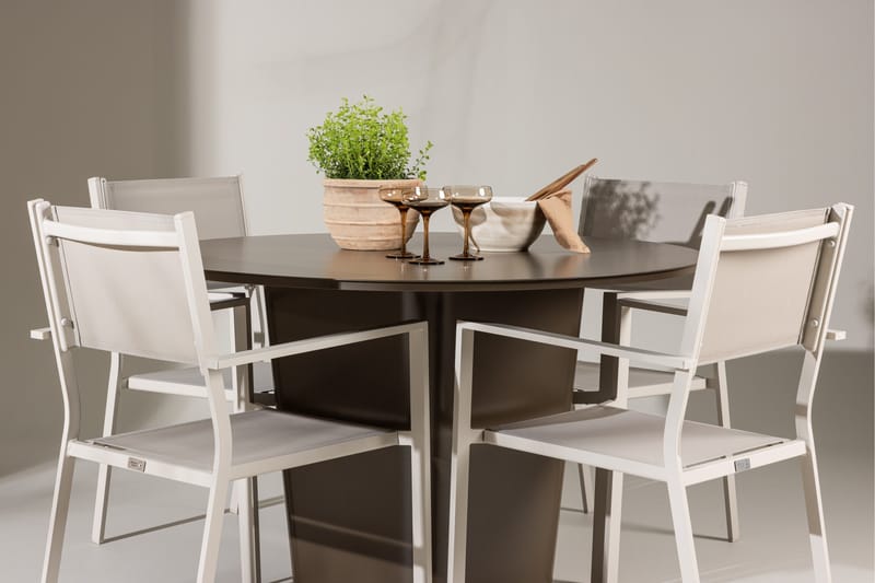 Santa Fe ruokailuryhmä pyöreä 120 cm + 4 Copacabana-tuolia beige/ruskea - Puutarhakalusteet - Ulkoryhmä - Ruokailuryhmät ulos