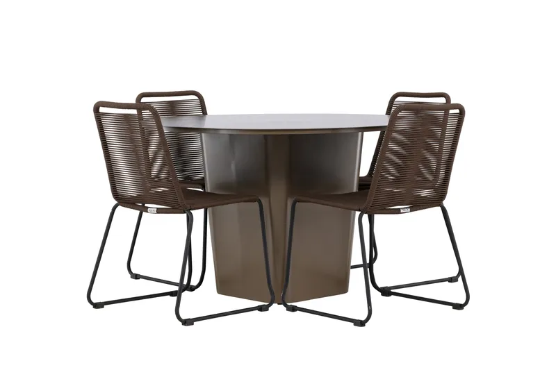Santa Fe ruokailuryhmä pyöreä 120 cm + 4 Lindos-tuolia ruskea, undefined