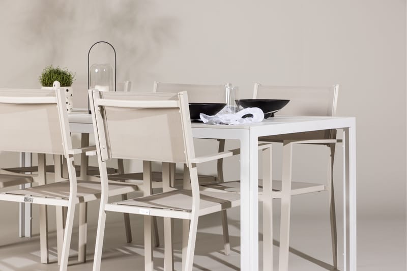 Break ruokailuryhmä 205 cm + 6 Copacabana-tuolia beige/valkoinen - Puutarhakalusteet - Ulkoryhmä - Ruokailuryhmät ulos
