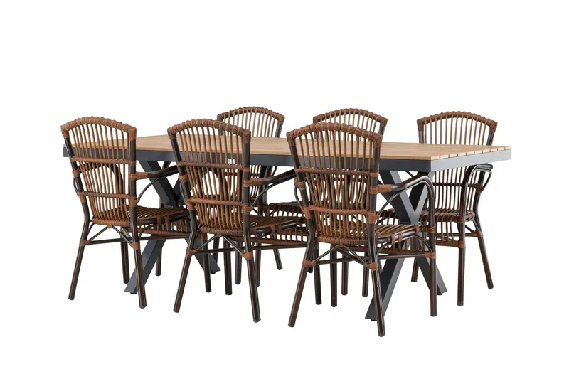 Garcia ruokailuryhmä 200 cm + 6 Galera-tuolia ruskea/musta, undefined