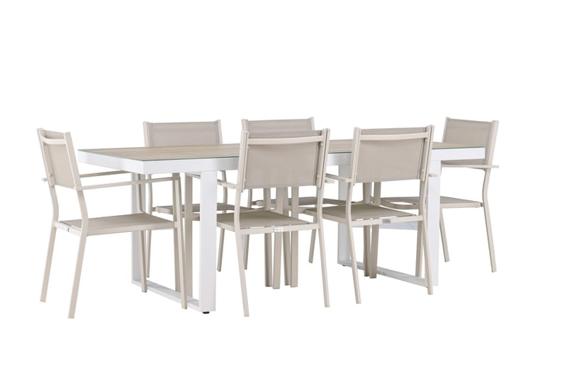 Merlo ruokailuryhmä 200 cm + 6 Copacabana-tuolia beige/valkoinen - Puutarhakalusteet - Ulkoryhmä - Ruokailuryhmät ulos