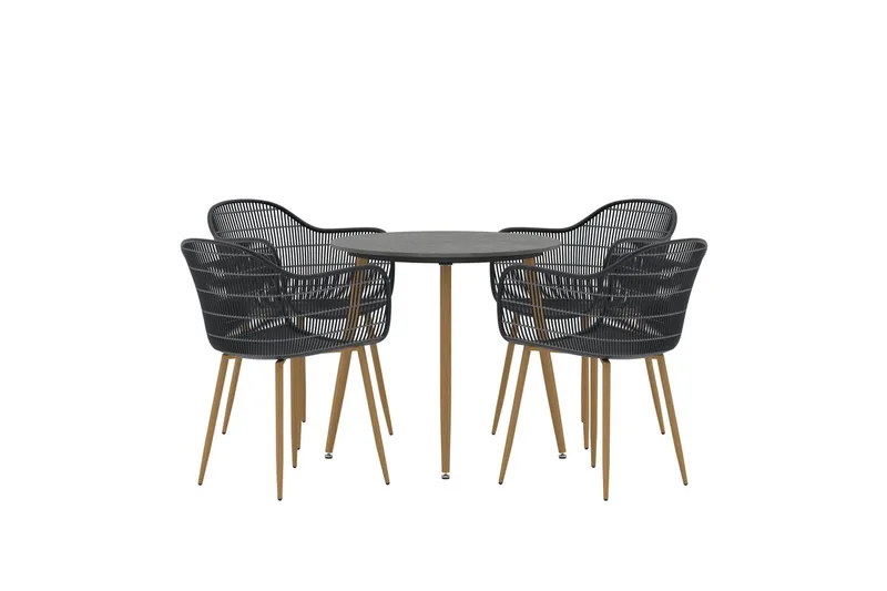 Anafi ruokailuryhmä 80 cm, 4 tuolia ulkokäyttöön - Musta - Puutarhakalusteet - Ulkoryhmä - Ruokailuryhmät ulos